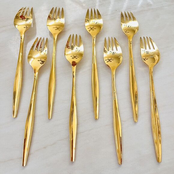8pc Florentine FLR1 Gold Electroplated Flatware Salad Fork 6 7/8 in - Picture 2 of 6
